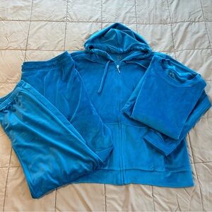 New York & Company Blue Velour Hoodie